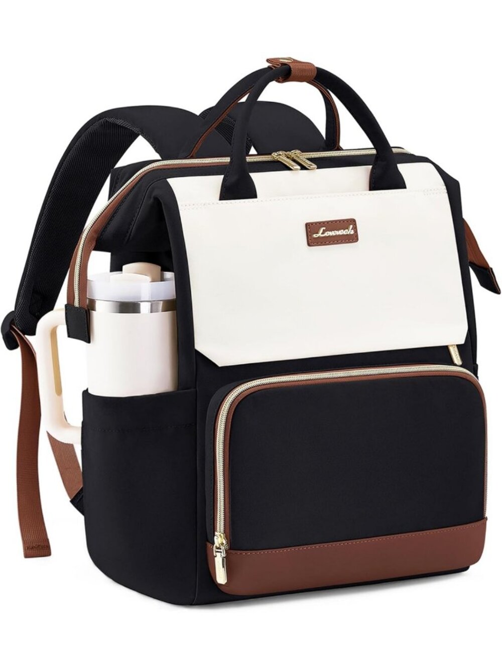 Stylish 17" Laptop Backpack for Women, Waterproof Travel Bag with Tumbler